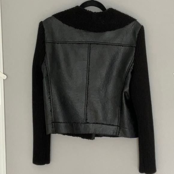 Black sweater-sleeve & pleather moto jacket by Jones New York, size medium. - Picture 3 of 3